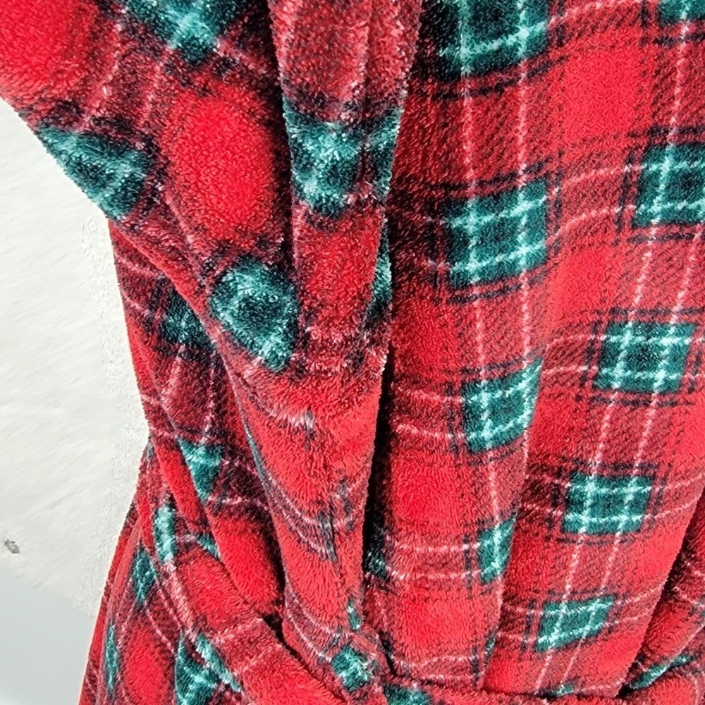 Lauren Ralph Lauren Plaid Robe‎ Women Large Red Excellent Fleece Monogram Belted - Picture 12 of 12